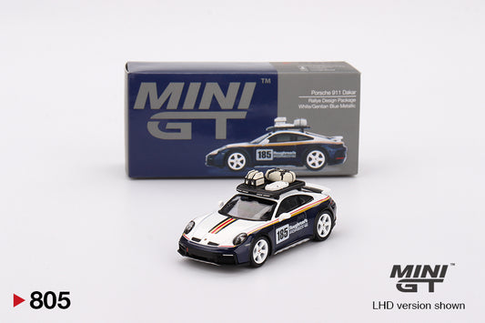 Mini GT #805: Porsche 911 Dakar Rallye Design Package White/Gentian Blue Metallic (BLISTER)